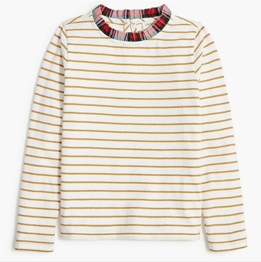 PRICE  ↓ NEW NWT Crewcuts Gold Striped Tartan Collar Holiday Top Size Medium 8-9